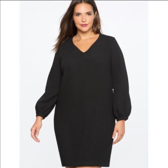 Eloquii Dresses & Skirts - Eloquii Gathered Sleeve V-Neck Black Dress 22